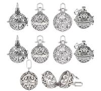 SUNNYCLUE 10pcs 5 Styles Brass Locket Stone Holder Necklace Silver Hollow Spiral Bead Cages Round Chime Ball Charms for DIY Jewellery Making Women Adults Crafts