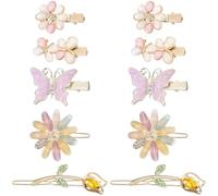 SUNNYCLUE 10Pcs Butterfly Alligator Hair Clips Decorative Hair Barrettes Colorful Alloy Resin Rhinestone Flower Floral Aesthetic Metal Bobby Hairpins Accessories for Short Long Hairstyle DIY Decor