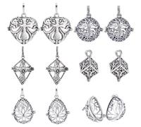 SUNNYCLUE 10Pcs Locket Cage Charms Crystal Necklace Holder Silver Brass Cage Charm Pendants Cube Shape Tree of Life Openable Charm Cross Hollow Charms Chime Ball Pendant for Jewelry Making Charms
