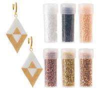 SUNNYCLUE 11/0 60G 6 Colors Cylinder Glass Seed Beads 1.6mm Seed Bead Uniform Round Brown Black Metallic Opaque Luster Cylinder Embroidery Loose Spacers for Jewelry Making DIY Crafts Weaving Project