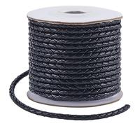 SUNNYCLUE 11 Yards/10M Black Braided Leather Cord Bolo Leather Cord Rope 3mm Round Cowhide Leather Folded Braiding Tie Strap Cords for Jewellery Making Necklaces Bracelets Lanyards Supplies DIY Crafts