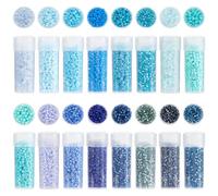 SUNNYCLUE 12/0 80G 16 Colors Cylinder Seed Beads 2mm Glass Seed Bead Bulk Small Round Crystal Blue Summer Ocean Loose Spacer for Jewellery Making Weaving Project Bracelet Necklace Crafts DIY Findings