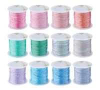 SUNNYCLUE 12 Colors 12-Ply 0.8mm Waxed Polyester Cord Thread Chinese Knotting Cord Glitter Wax Coated Gradient Beading String for jewellery Making Threads DIY Bracelet Necklace Sewing Stitching