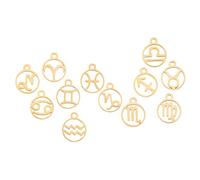 SUNNYCLUE 12 Constellation Zodiac Sign Charms Astrology Horoscope Pendant Beads Flat Round 12mm(0.48inch) Jewelry Findings for DIY Necklace Bracelet Making Stainless Steel Color
