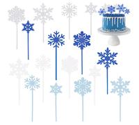 SUNNYCLUE 12 Sets 48Pcs Snowflake Cake Topper Bulk Christmas Cupcake Toppers Plastic Blue White Xmas Winter Holiday Dessert Cakes Topper for Birthday Festival Party Cupcakes Decorations Accessories