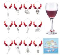 SUNNYCLUE 12 Styles Drink Tag Charms Fun Silver Wine Charms Bulk Silver Enamel Red Beads Rings Stem 3D Marks Labels Glass Identifiers for Drinks Tasting Party Favor Diy Jewelry Making Supplies Women