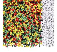 SUNNYCLUE 1200Pcs 5 Styles 4mm Rasta Bead African Seed Beads Bulk Reggae Red Green Yellow Black Glass Flat Round Acrylic Letter Loose Pony Spacer for Jewellery Making Braids Hair Keychain DIY Craft