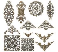SUNNYCLUE 120Pcs 10 Styles Filigree Connector Charms Filigree Cabochons Antique Bronze Metal Iron Hollow Flower Pieces Charm Embellishments for Jewelry Making Pendants Necklace Earrings DIY Crafts