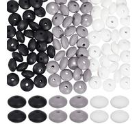 SUNNYCLUE 120Pcs Silicone Abacus Beads 12mm Abacus Silicone Beads Small Pure Black White Gray Planar Loose Spacer Wholesale Lentil Beads for Pens Beaded Keychains Bracelets Making Fit Women Gifts