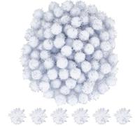 SUNNYCLUE 120pcs Sparkle Pom Pom Glitter Ball Bulk 15mm White Fibre Soft Fluffy Decor Round Fuzzy Tinsel Balls Glitters Pompoms for DIY Art Crafting Cat Christmas Party Decorations Findings