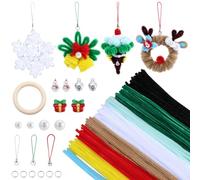 SUNNYCLUE 126Pcs Pipe Cleaner Crafts Christmas Pipe Cleaners with Video Tutorial Chenille Stems Bells Snowman Gift Box Cabochons Mini Xmas Tree Ornaments for DIY Art Crafts Gift Holiday Party Decor