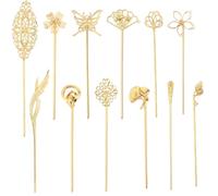 SUNNYCLUE 12Pcs 12 Styles Gold Flower Bookmark Metal Book Markers Antique Floral Lotus Leaf Butterfly Strip Vintage Hair Stick Chinese Style Hairpin Bookmarker for Reading Teacher Christmas DIY Crafts
