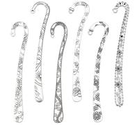 SUNNYCLUE 12Pcs 6 Styles Metal Hook Bookmarks Bulk Hairpin Book Marks Alloy Vintage Antique Silver Flower Carved Bookmarks Findings with Hole Book Mark Blank for Crafts Tassel Jewellery Making DIY