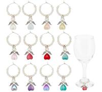SUNNYCLUE 12Pcs Bead Wine Charms Wine Glass Charms Rings Alloy Colorful Angel Wine Charm Drink Identifier Marker Tags for Stem Glasses Wedding Valentines Day Drinks Wine Tasting Party Decorations