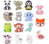 SUNNYCLUE 15 Styles Animal Silicone Beads Panda Focal Bead Cute Frog Rabbit Monkey Bear Cattle Cartoon Loose Spacers for Beadable Pens Keychains Bracelets Necklaces Earrings Lanyards DIY Crafting