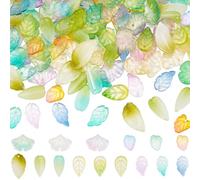 SUNNYCLUE 150Pcs 15 Styles Lampwork Glass Leaf Beads Crystal Leaves Beads Tiny Realistic Botanical Plant Tree Leaf Charms for Jewellery Making Earring Necklace Bracelet Pendants Spring Summer Crafting