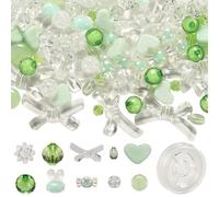 SUNNYCLUE 150PCS Assorted Acrylic Beads Aesthetic Beads Bulk Cute Plastic Transparent Macaron Color Green Clear 3D Resin Shiny Rabbit Round Spacer Beads for Jewellery Making Beading Bracelet