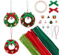 SUNNYCLUE 154Pcs Christmas Pipe Cleaner Pipe Cleaners Craft Kit with Video Tutorial Red Green Chenille Stems Bell Santa Claus Xmas Tree Cabochons Mini Wreath Ornaments for DIY Art Crafts Party Decor