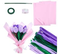 SUNNYCLUE 155Pcs Pipe Cleaners Craft Flower Pipe Cleaner with Video Tutorial Floral Bouquet Kit Flowers Rod Nylon Organza Ribbon Chenille Stems for DIY Art Craft Projects Creative Gift Wedding Decor