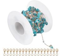 SUNNYCLUE 16.4 Feet/5M Gold Chains Roll Natural Stone Bead Chain Turquoise Imitation Pearl Link Chains with Spool Open Jump Rings Lobster Claw Clasps for Jewellery Making Bracelet Necklace DIY Crafts