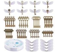 SUNNYCLUE 160Pcs DIY 80 Sets Skeleton Keys Bulk Flying Keys Charms Dragonfly Wings Vintage Style Antique Bronze Flying Keys Organza Wings Kit Magic World Wizard Party Keys for Christmas Decorations