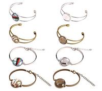 SUNNYCLUE 16pcs 4 Style Cabochon Bezel Tray Blank Cuff Bangles Bracelet Making Kit with 8pcs 20mm Round Clear Transparent Cabochon Glass Dome for Men and Women Jewellery Makings