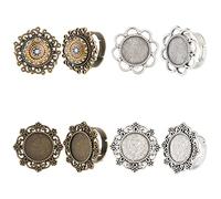 SUNNYCLUE 16pcs 4 Style Finger Ring Set - Vintage Flower, Flat Base Cabochon, Antique Silver & Bronze Adult Women DIY Craft
