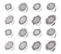 SUNNYCLUE 16Pcs 8 Styles Antique Silver Adjustable Blank Flower Cabochon Ring Settings Flat & Oval Components Bezel Setting Trays for Women DIY Jewellery Making Crafts (MAK-SC0001-07AS-UK7)