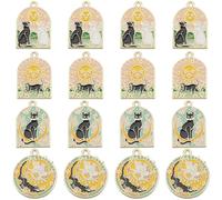 SUNNYCLUE 16PCS Alloy Tarot Card Charms - Enamel Magic Gothic Planchette Sun Moon Divination Amulet Lucky Goth Charms for Jewelry Making DIY Earrings Bracelet Necklace Craft