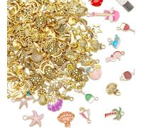 SUNNYCLUE 174Pcs Sea Turtle Charm Gold Ocean Animal Charms Bulk Metal Summer Beach Starfish Seahorse Mermaid Ice Cream Boat Fish Dolphin Pendants for Jewelry Making Earrings Necklaces Bracelets Crafts