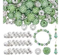 SUNNYCLUE 180Pcs 10mm Small Rhinestone Clay Beads Disco Ball Bead Bulk Polymer Clay Small Pave Round Charms Peridot Crystal Diamond Chunky Pen Bead for Jewellery Making DIY Necklace Bracelet Crafts