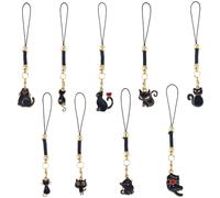 SUNNYCLUE 18pcs 9 Styles Black Cat Phone Charm Kitten Phone Charm Small Enamel Lucky Cute Black Animal Cats Kitty Cellphone Straps for Birthday Summer Party Adults Gifts Handbag Keychain Accessories