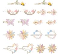SUNNYCLUE 18Pcs Heart Shaped Hair Barrettes Rhinestone Alligator Hair Clips Colorful Resin Butterfly Flower Aesthetic Alloy Decorative Bobby Hairpins Accessories for Short Long Hairstyle DIY Decor
