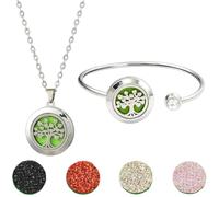 SUNNYCLUE 1Pc Essential Oil Diffuser Bracelet 1Pc Essential Oil Necklace With 10Pcs Refill Pads Tree Of Life Stainless Steel Adjustable Bangle Bracelets Necklaces Aromatherapy Jewellery for Women Gift