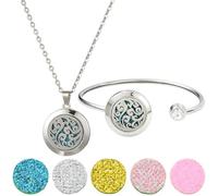 SUNNYCLUE 1Pc Essential Oil Necklace 1Pc Essential Oil Diffuser Bracelet With 10Pcs Refill Pads Cloud Stainless Steel Cuff Bangle Diffuser Locket Necklaces Aromatherapy Jewellery for Women Gifts