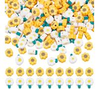 SUNNYCLUE 200Pcs 2 Styles Daisy Clay Beads Polymer Flower Clay Bead Charms Colorful Cute Floral Sunflowers Polymer Clay Bead Spacers for Jewellery Making Necklaces Bracelets Charms DIY Decorations