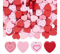 SUNNYCLUE 200Pcs 4 Styles Heart Shaped Wooden Beads Wood Heart Beads Bulk Valentine's Day Pink Red Romantic Double Love Pattern Hearts Beads for Bracelets Beaded Necklaces Keychains Making Fit Women