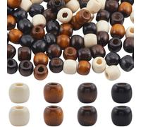 SUNNYCLUE 200Pcs 4 Styles Large Hole Wooden Craft Beads Wood Beads 11x12mm Loose Tan Black Lemon Coloured Natural Barrel of Beads for jewellery Making Bracelet Necklace Christmas Women Beginners Adult