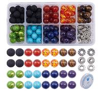 SUNNYCLUE 200pcs+ 6mm Natural 7 Chakra Lava Stone Beads Round Loose Beads Kit Healing Energy Spacer Beads with Crystal Strings for Jewellery Making Kits Women Adults DIY Bracelets Handmade Gifts