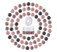 SUNNYCLUE 200pcs 6mm Rhodonite Beads Round Stone Beads Semi Precious Beads & Elastic Thread & Plastic Bead Containers for Bracelet Necklace Earrings Jewelry Making