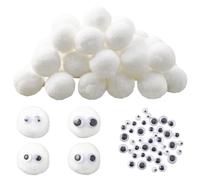SUNNYCLUE 200pcs Christmas 25mm 1 inch White Pom Pom Balls Soft Pompoms Polyester Round Fluffy Arts And Crafts Medium Pompoms Bulk with Eyes for Women Halloween Hats Shoes Home Decorations Supplies