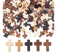 SUNNYCLUE 200Pcs Easter Wood Cross Charms Pocket Crosses 22x15mm Small Wooden Cross Charm Pendants Christmas Wood Craft Crosses Easter Holiday Mini Cross Charms for jewellery Making Charms DIY Crafts