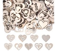 SUNNYCLUE 200Pcs Hollow Wooden Heart Unfinished Wood Hearts Pieces Bulk Vintage Love Shaped Embellishments Decorative Accessories Scrapbooking Art Handmade Decor Chips for Home DIY Crafting Making