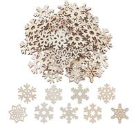 SUNNYCLUE 200Pcs Snowflake Wood Shapes Wooden Cutout Christmas Ornaments Natural Unfinished Blank Holiday Snow Flake Xmas Small Slices Hanging Decor for Painting DIY Crafts Decorations Party Supplies