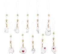 SUNNYCLUE 20pcs 10 Styles Cat Cellphone Charm Cute Cellphone Charm White Enamel Hanging Kawaii Animal Cats Kittens Shape Phone Straps for Adult Phone Case Keyrings Party Handbags Wallet Decorations