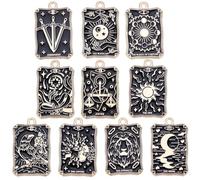 SUNNYCLUE 20PCS 10 STYLES Tarot Charms Bulk Divination Charms Halloween Gothic Magic Tarot Card Enamel Black Gold Amulet Lucky Charme for jewellery Making Charm Diy Earrings Bracelet Necklace Craft