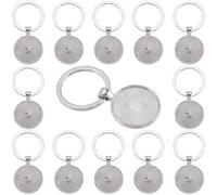 SUNNYCLUE 20Pcs Cabochon Bezel Keychain Blank Key Chains Bulk 25mm Flat Round Trays Metal Base Alloy Photo Pendant Charms Keyrings Settings for Car Keys Purses Bags Party Favors DIY Craft Decoration