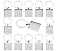 SUNNYCLUE 20Pcs Cabochon Keychain Blanks Square Bezel Pendant 25x25mm Platinum Metal Alloy Photo Frame Pendants Tray Blank Charm Setting with Split Ring for Key Chain Making DIY Jewellery Supplies