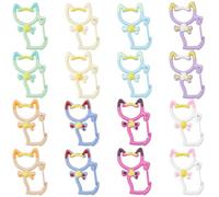 SUNNYCLUE 20Pcs Cat Shaped Keychain Clasp Metal Clip Spring Clasps Hooks Random Mixed Color Alloy Animal Cats Bowknot Locking Carabiner Lanyards Clips for Jewellery Making Key Chain Bag Purse Crafts