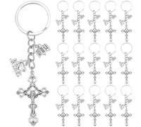 SUNNYCLUE 20Pcs Crucifix Keychain Bulk Cross Key Chain Set Crosses Keychains Rosary Key Rings Rosaries Charms Antique Silver Word Easter Keyring Set for Party Favor Wedding Favors Gifts Holiday